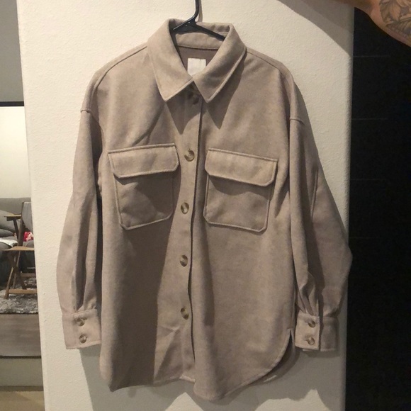 H&M Light Beige Melange Jersey Shacket - Picture 6 of 8